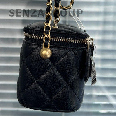 Chanel Classic Black Gold Pearl Chain Mini Square Crossbody Bag