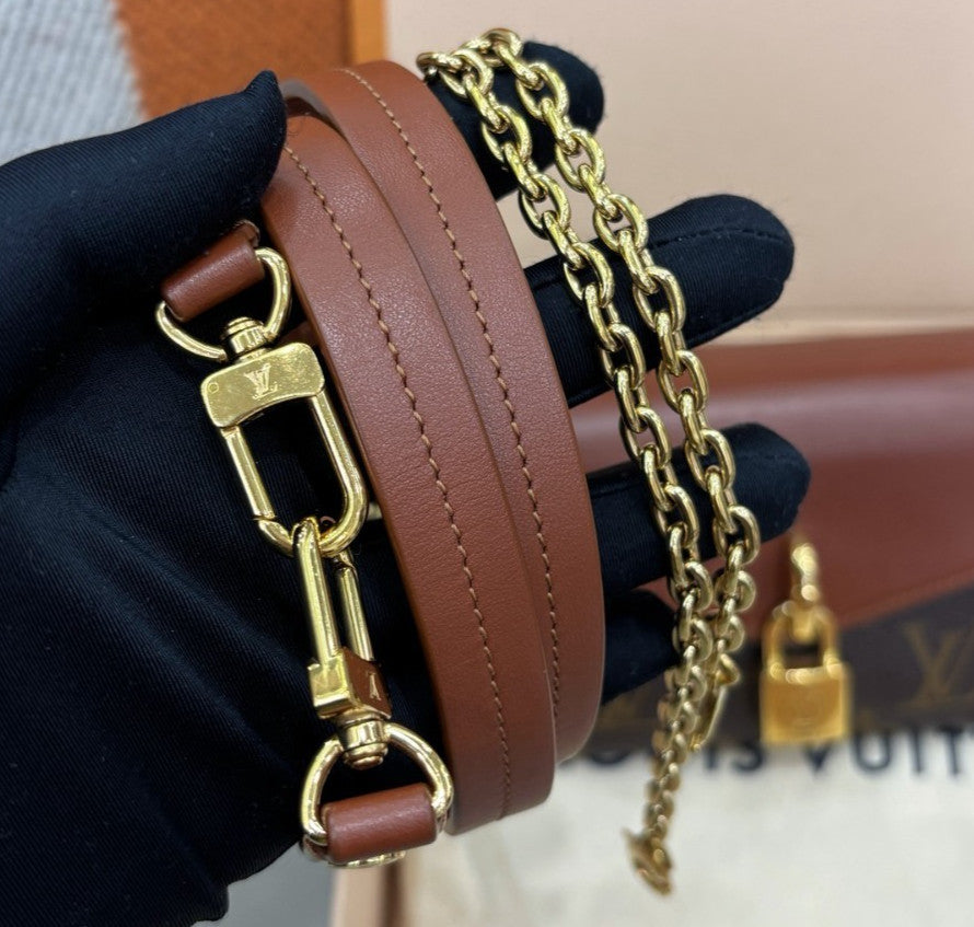 Louis Vuitton Padlock On Strap Chain Shoulder Bag Crossbody Brown Gold Women