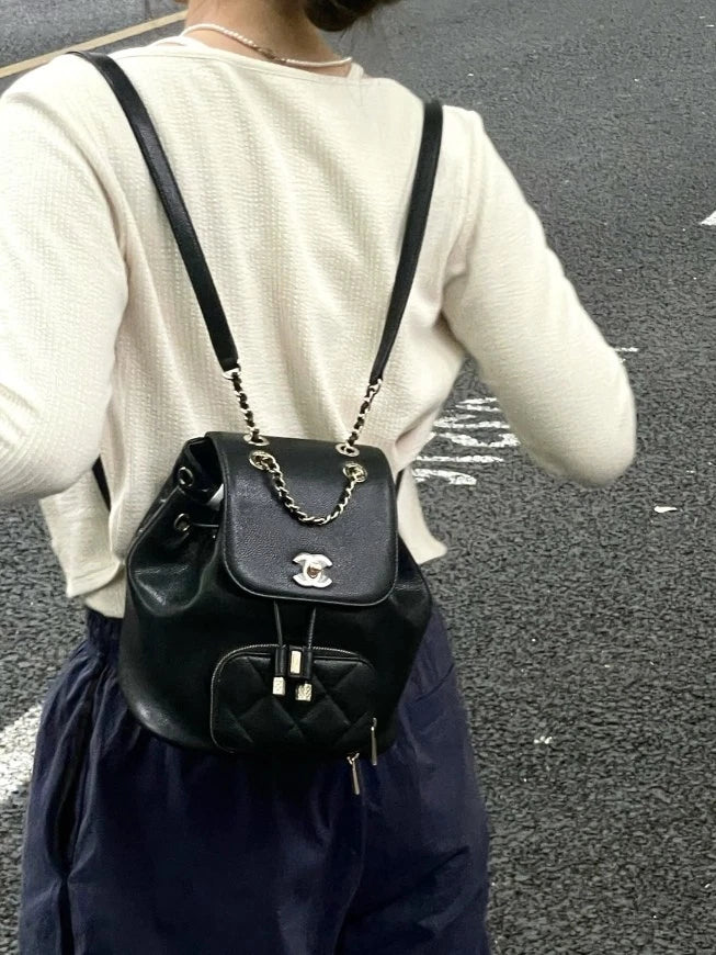 CHANEL Black Leather Affinity Small Backpack For Women