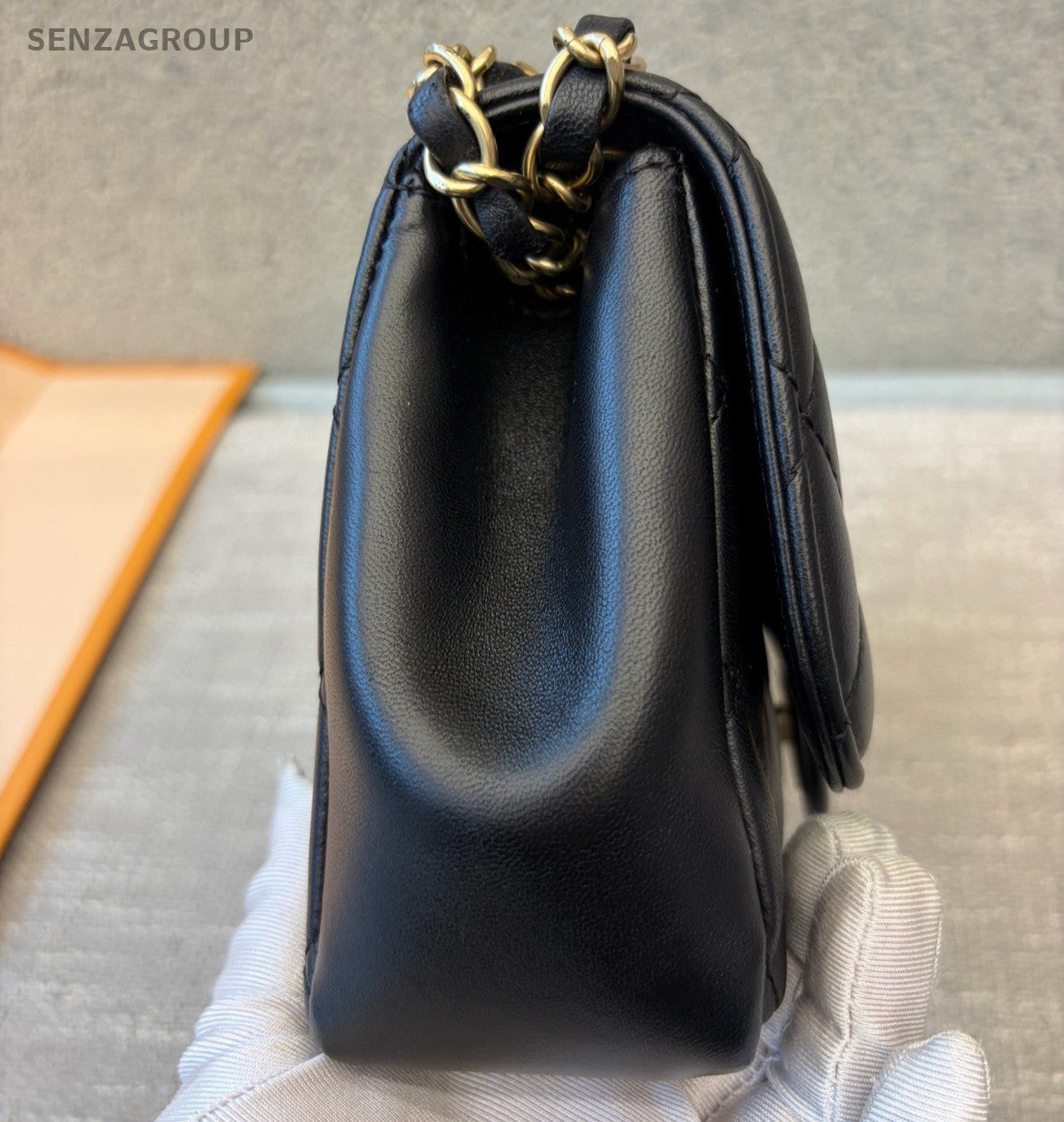 Chanel Classic Flap Lambskin Chain Shoulder Bag Crossbody Black Gold Women