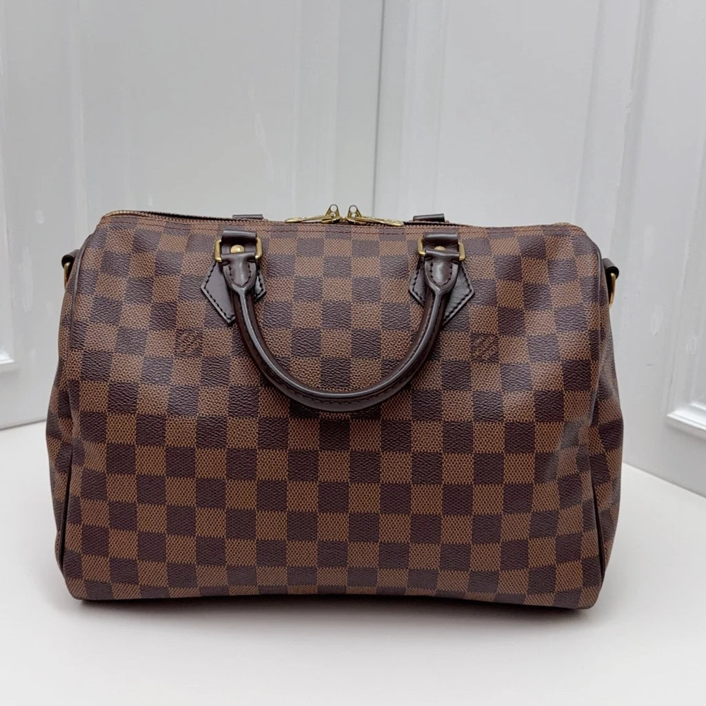 Louis Vuitton Speedy 30 Damier Ebene Top Handle Crossbody Bag Brown Women