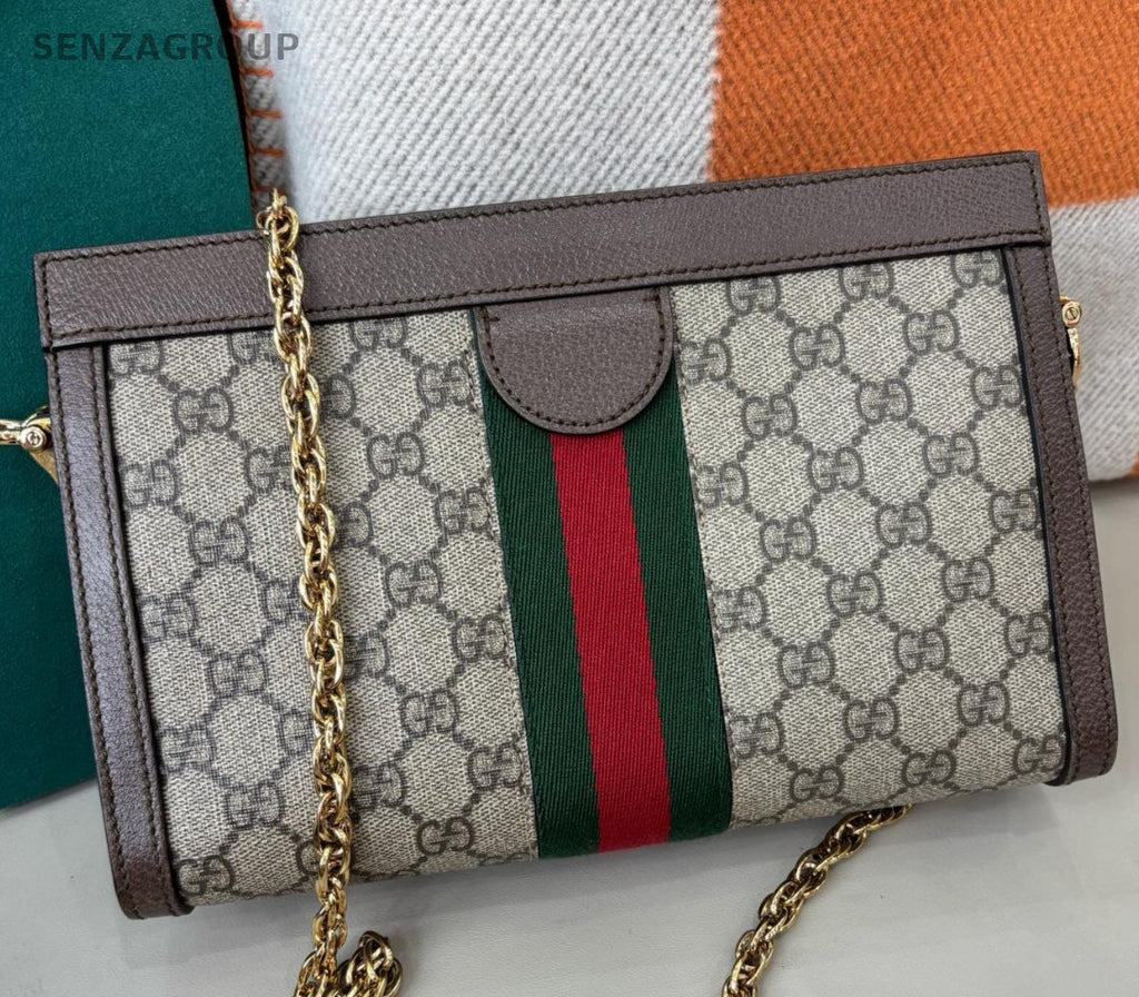 Gucci Ophidia PM Chain Shoulder Bag Crossbody Brown Gold Women Classic