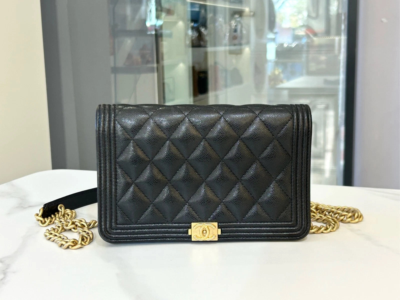 CHANEL Leboy Black Gold WOC Crossbody Bag For Women