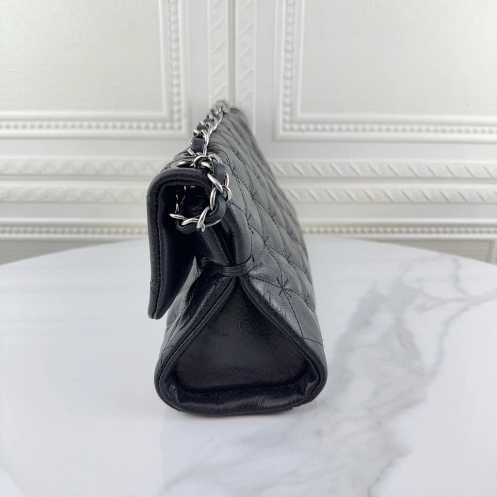 CHANEL 2.55 Baguette Shoulder Bag Black Silver Hardware For Women