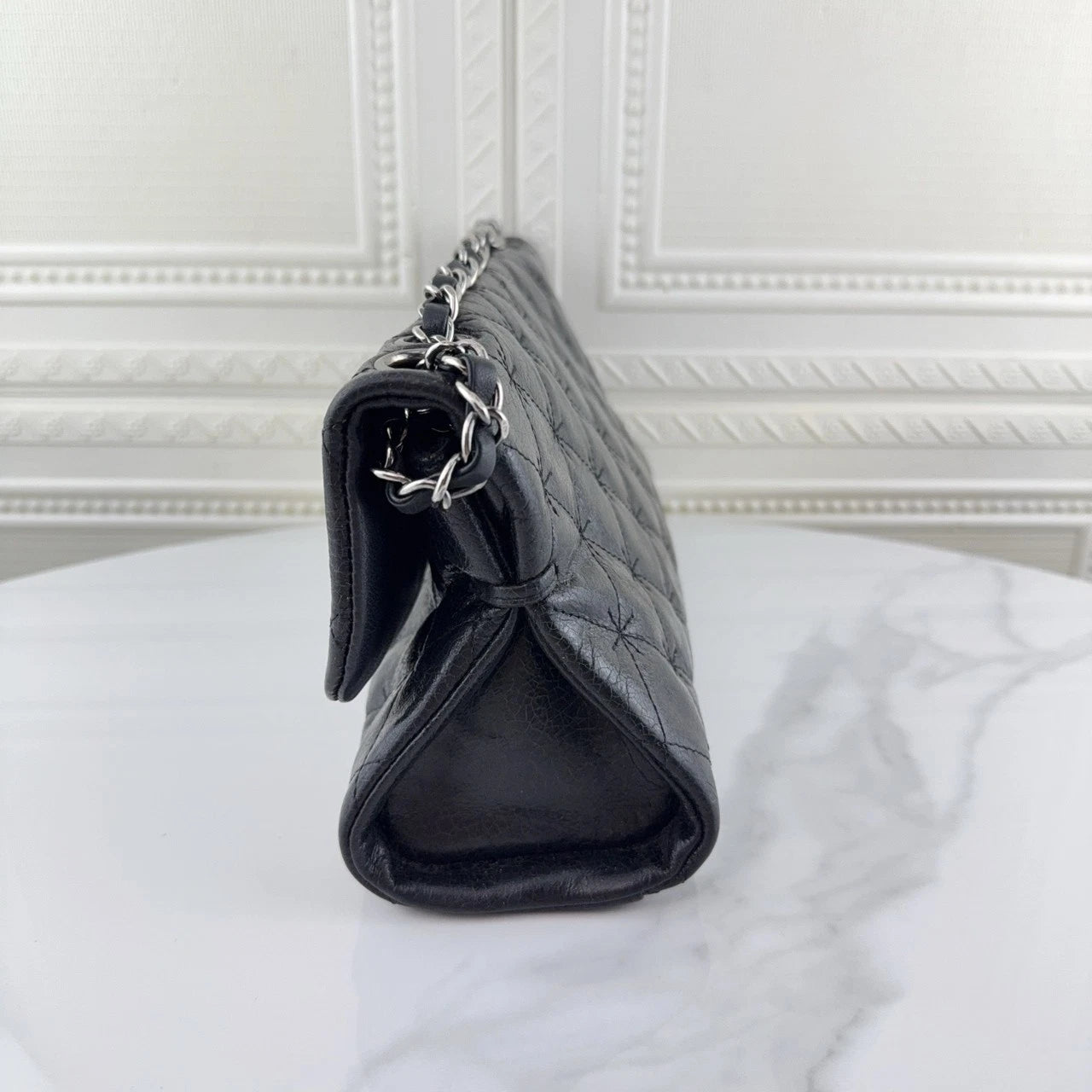 CHANEL 2.55 Baguette Shoulder Bag Black Silver Hardware For Women