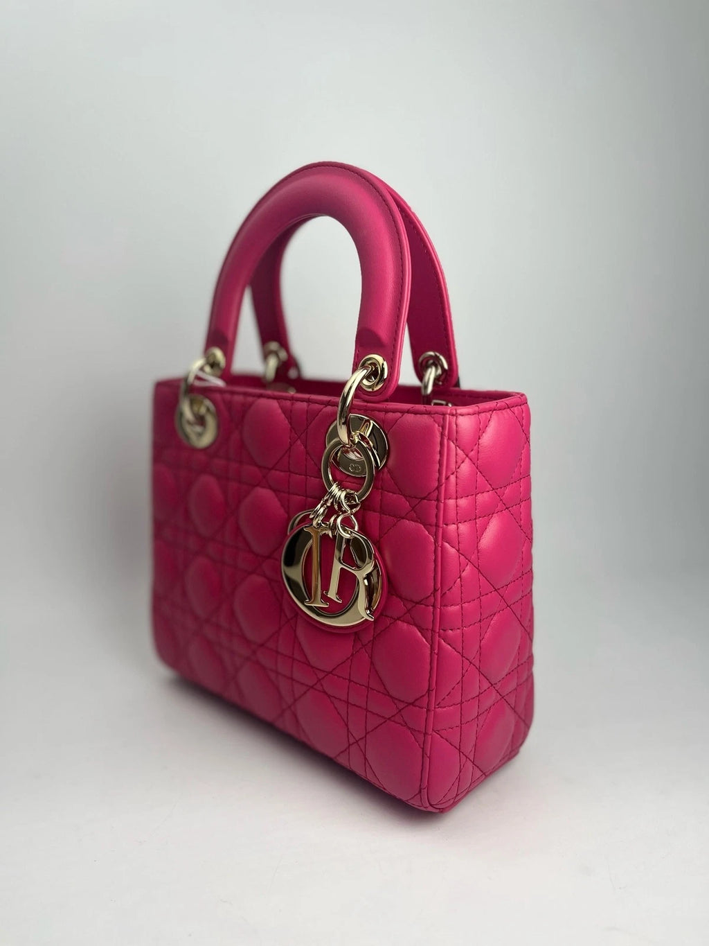 Dior Pink Calfskin Lady Dior 4-Grid Shoulder Bag For Women