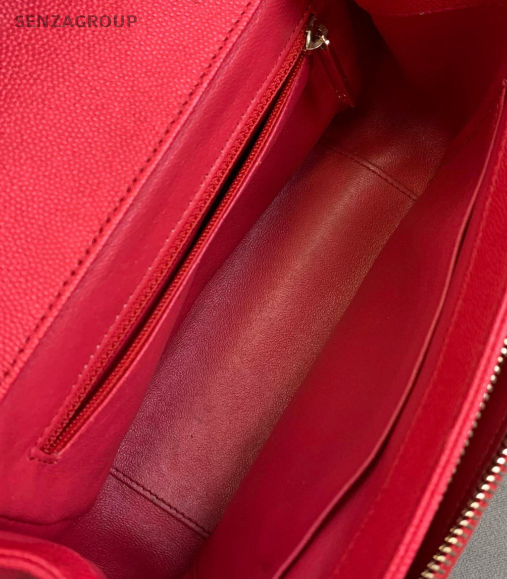 Chanel Calfskin Chain 2Way Shoulder Bag Crossbody Red Gold Women Classic