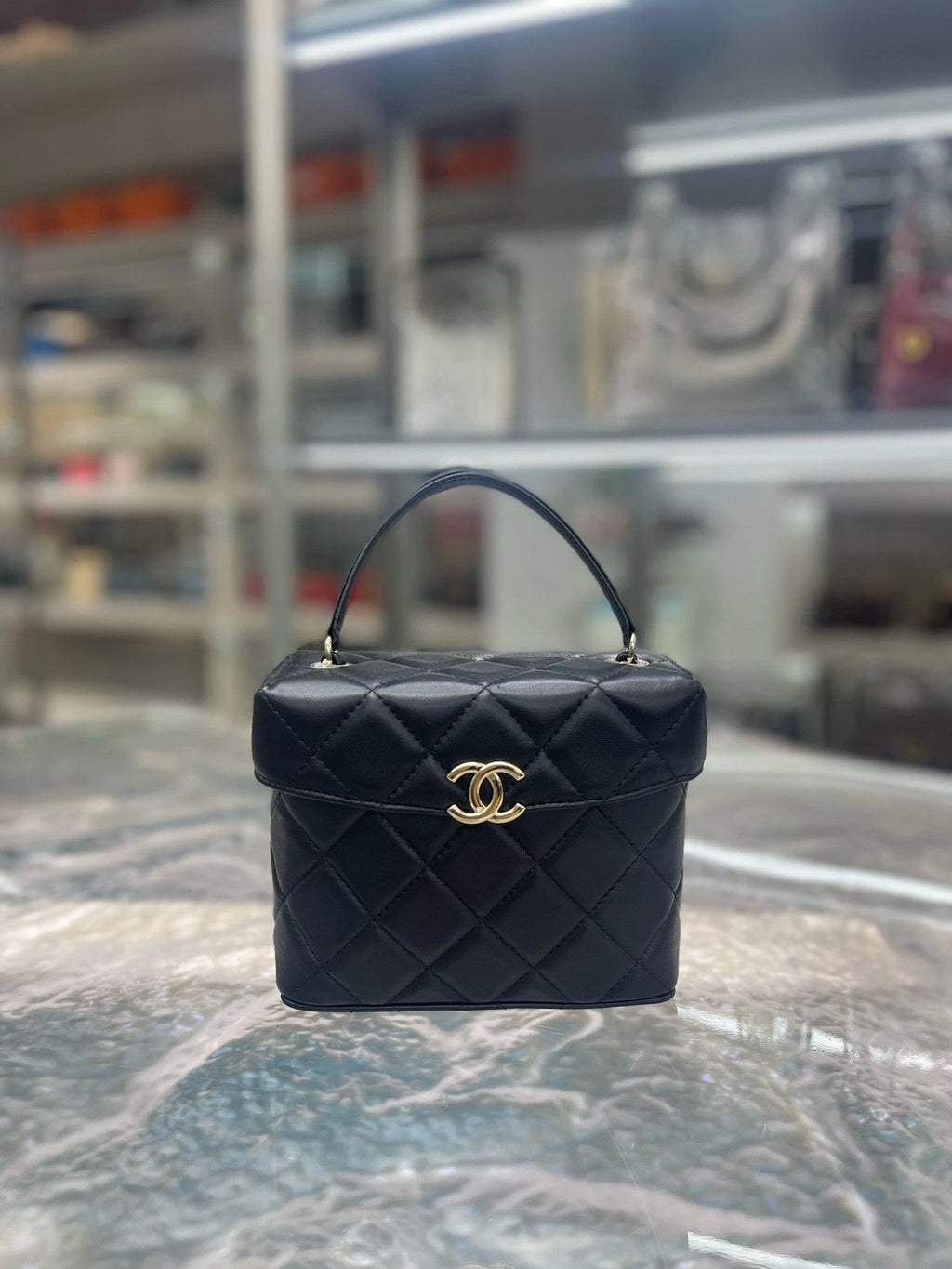 CHANEL Black Gold Top Handle Bag Crossbody For Women