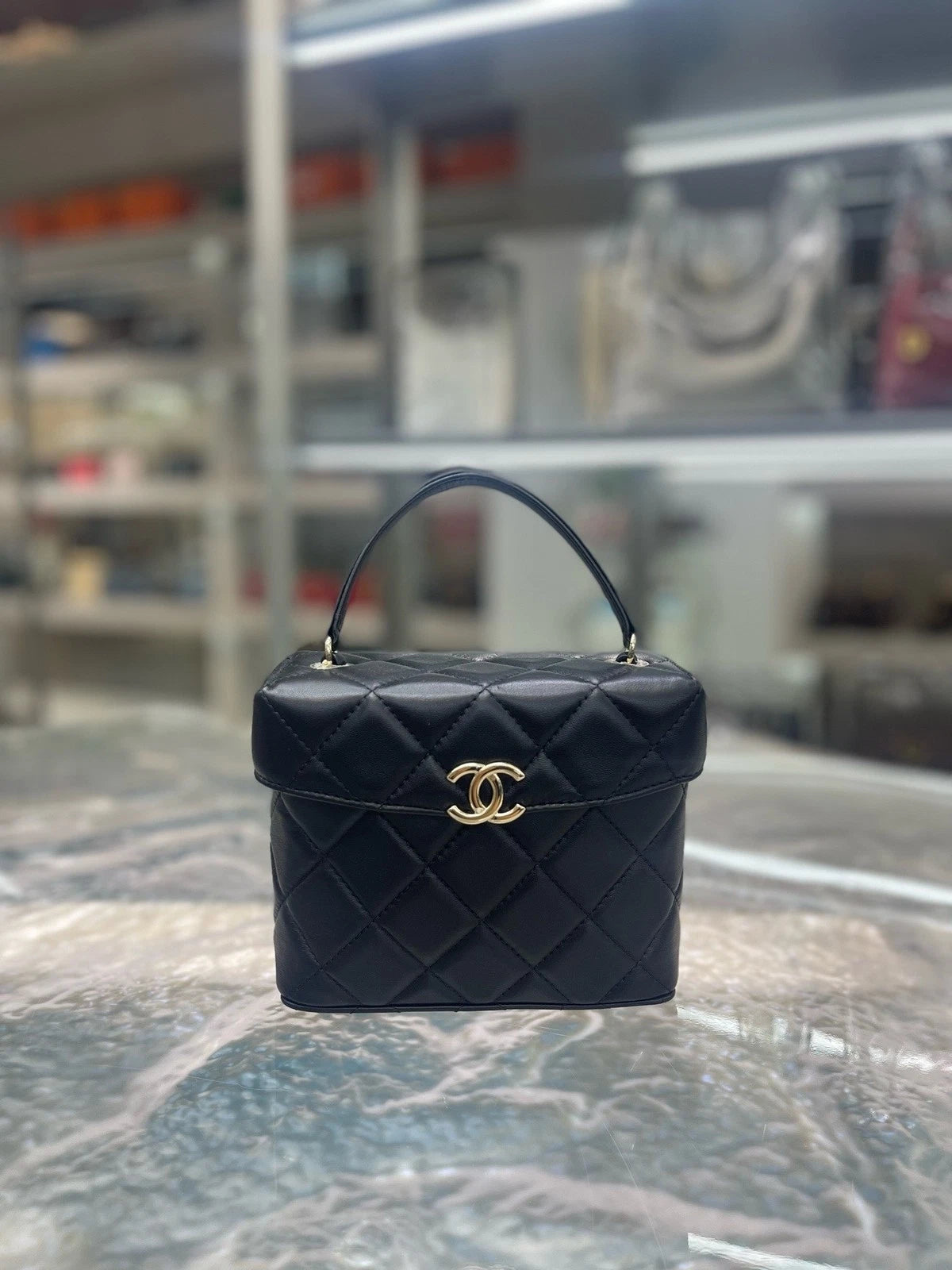 CHANEL Black Gold Top Handle Bag Crossbody For Women