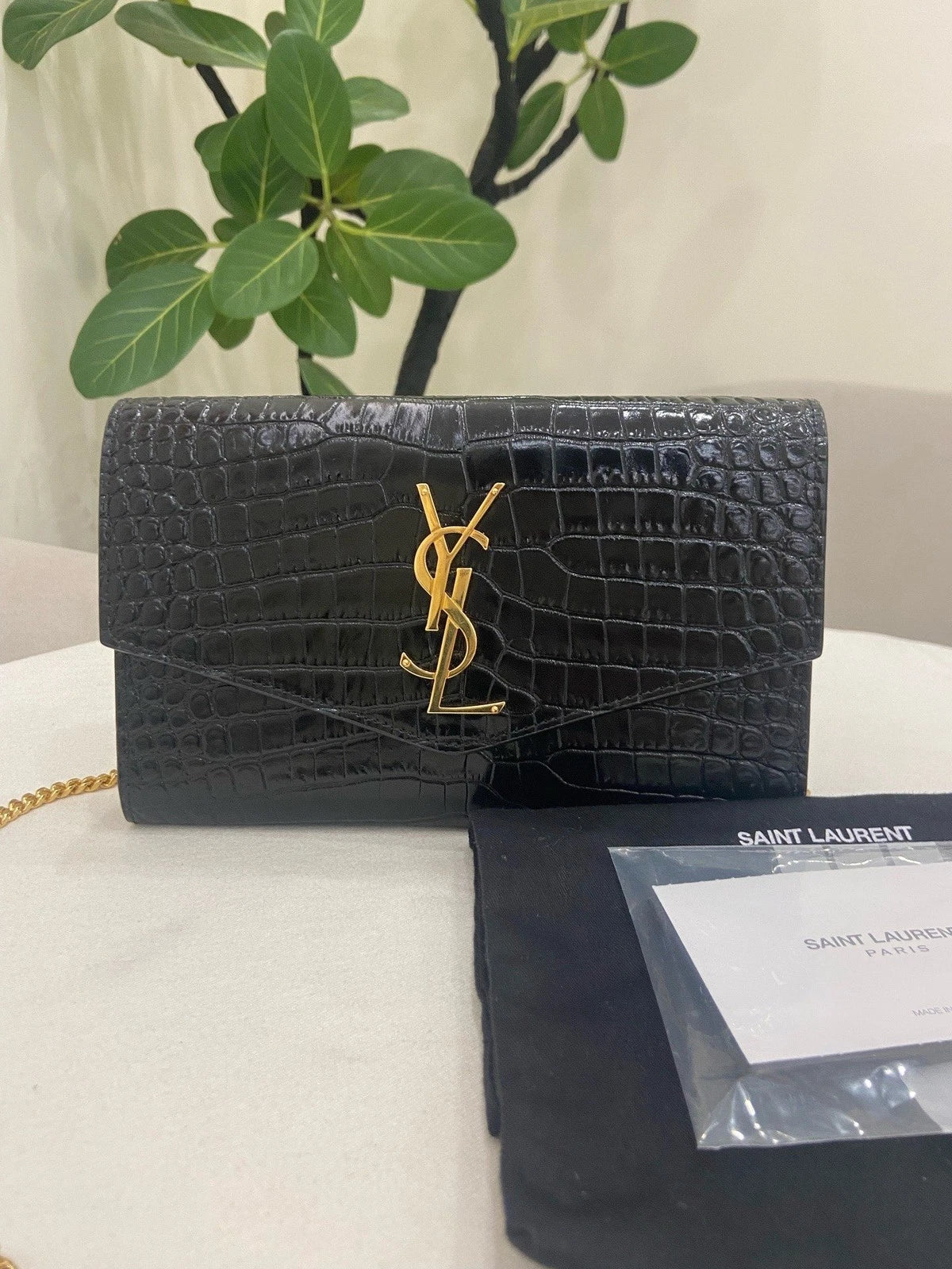 Saint Laurent Envelope WOC Chain Shoulder Crossbody Black Gold Women Classic