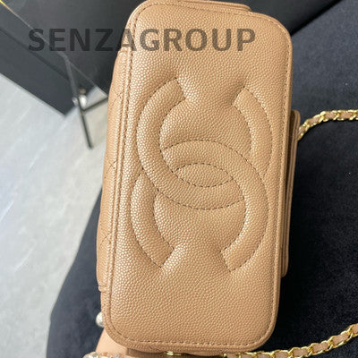 Chanel 22K Beige Long Box Bag Gold Hardware Calfskin Quilted Shoulder Bag