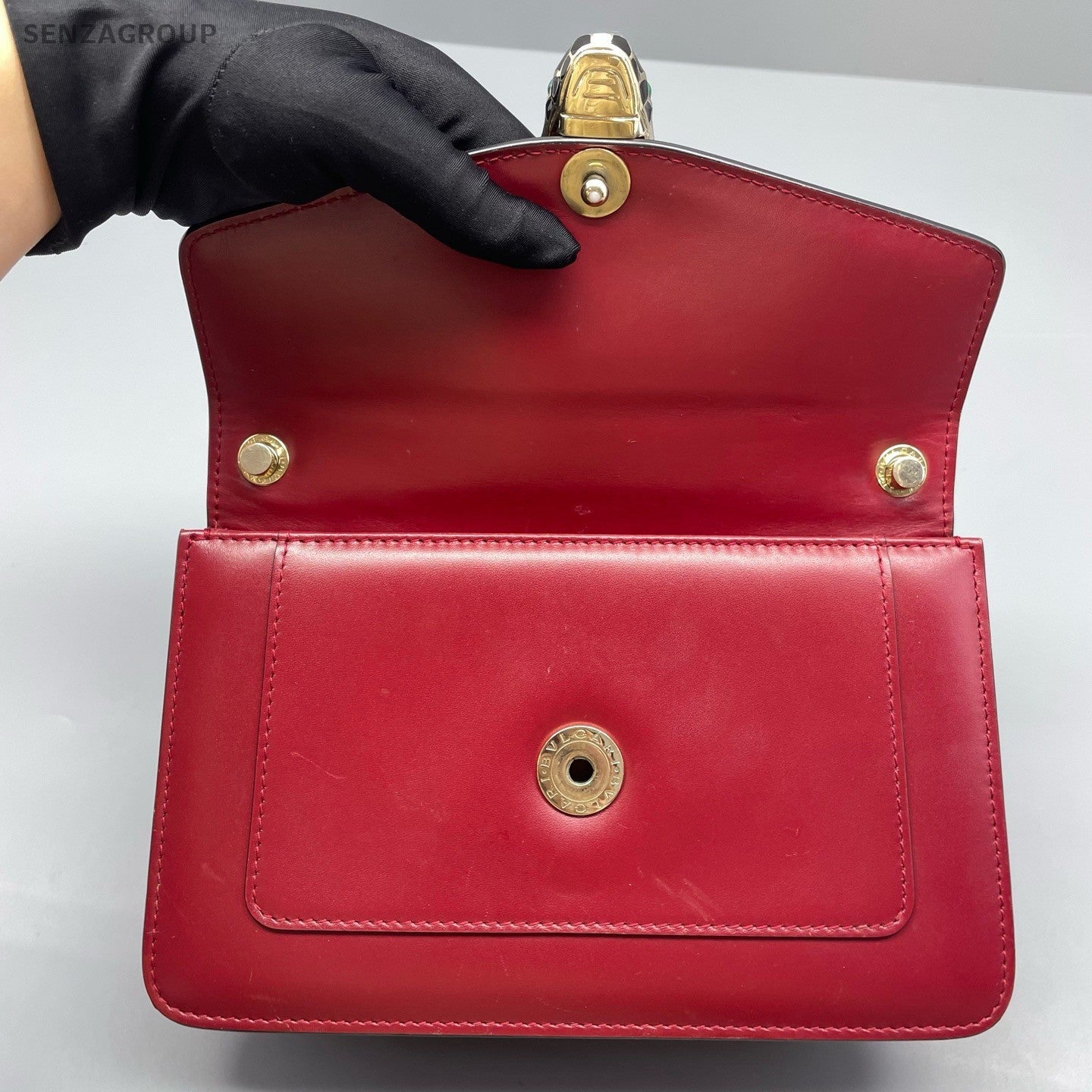 Bvlgari Serpenti PM Chain Shoulder Bag Crossbody Red Gold Women Classic Fashion