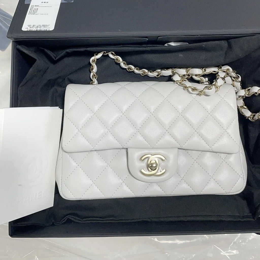 New CHANEL Classic Flap Big Mini Gray Lamskin Shoulder Bag For Women