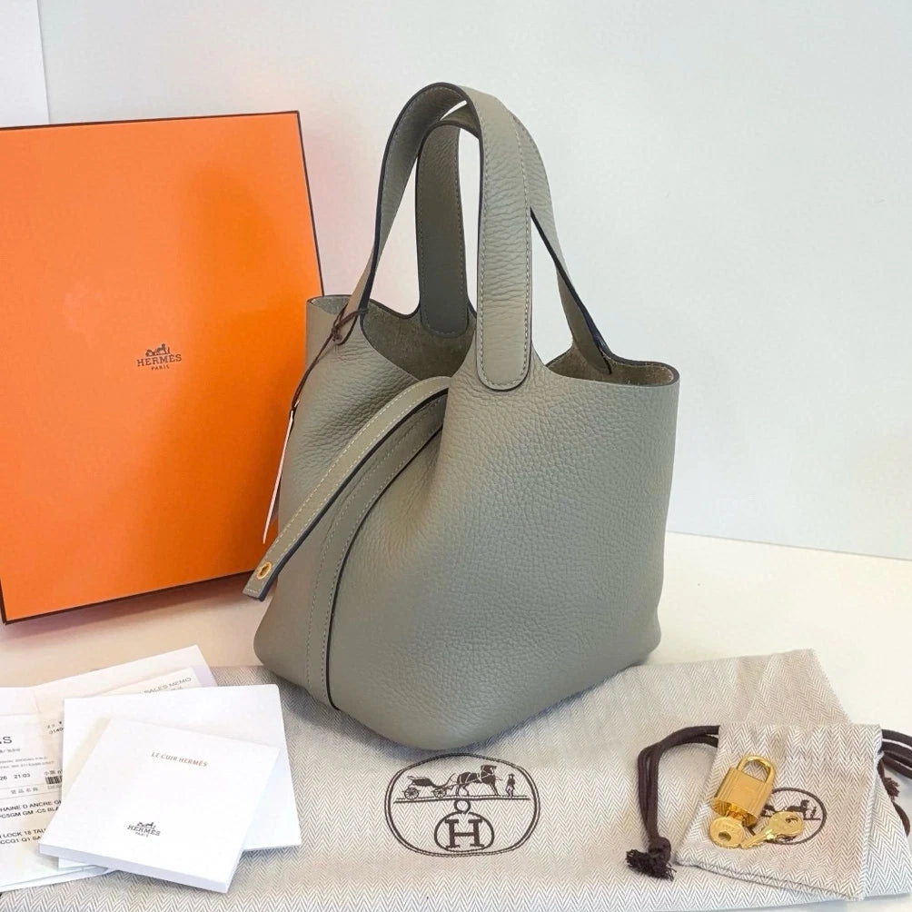 Hermes Picotin18 Tote Top Handle Bag Green Gold Used Women Classic Fashion