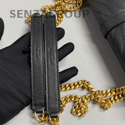 Saint Laurent Black Gold Caviar Envelope Chain Shoulder Bag Classic Women