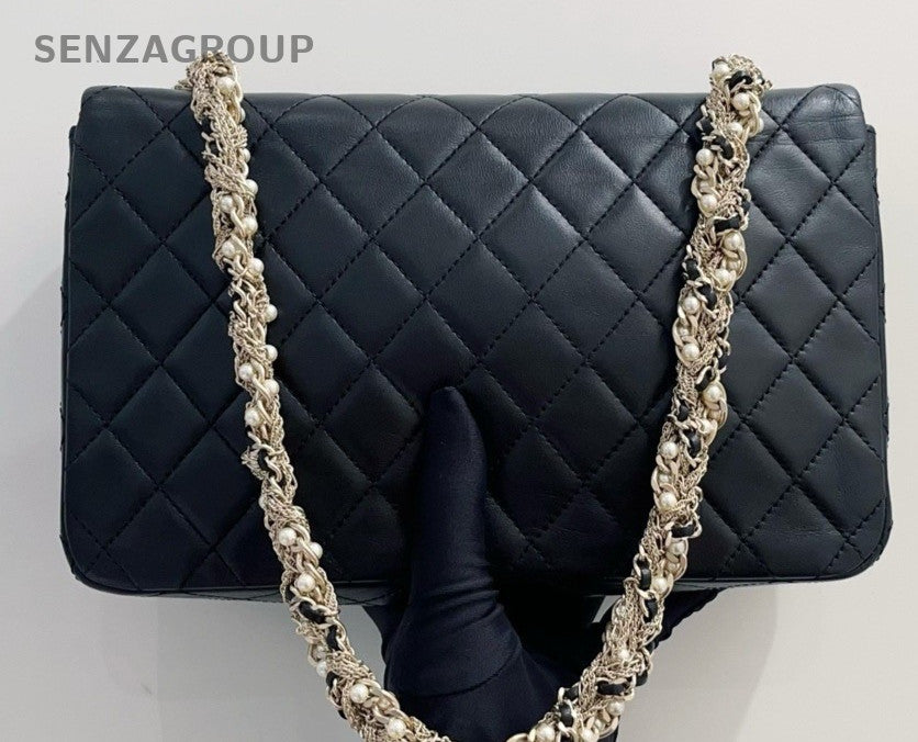 Chanel Westminster Lambskin Pearl Chain Shoulder Bag Black Gold Women Designer