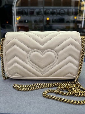 Gucci Marmont Mini White Chain Shoulder Bag with Gold Hardware