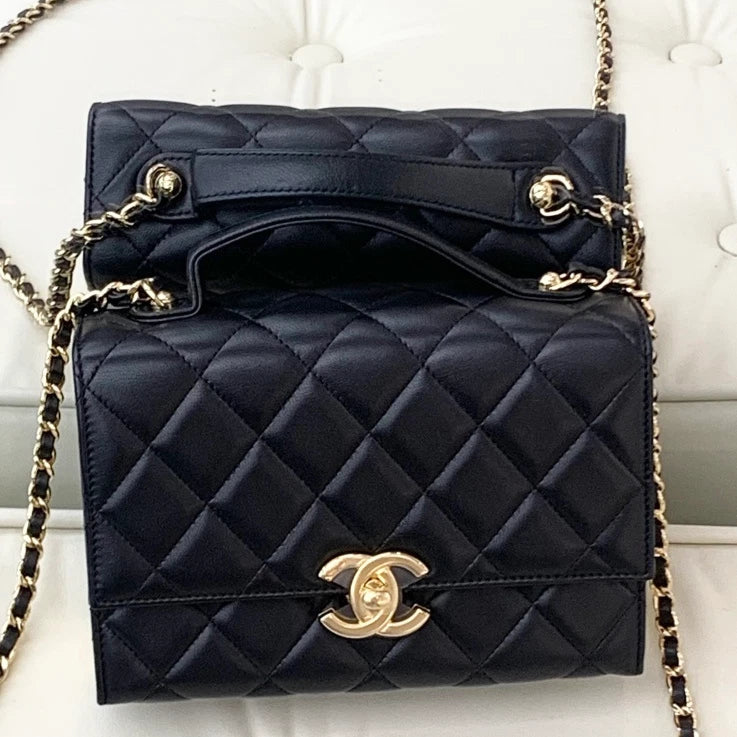 Chanel Lambskin Diamond Chain Shoulder Crossbody Bag Black Gold Hardware Women S