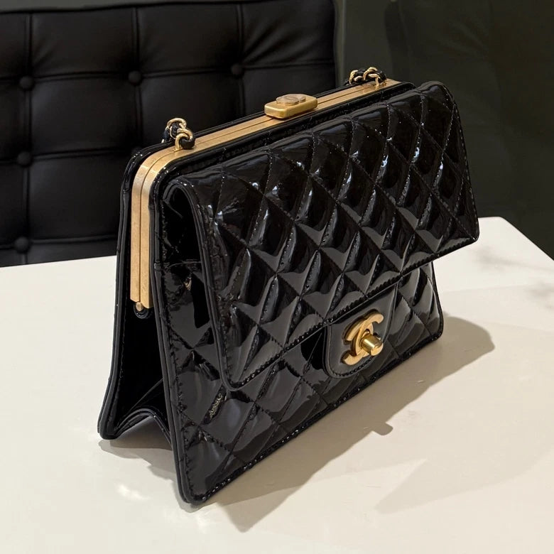 Chanel Classic Flap Quilted Chain Shoulder Bag Black Gold