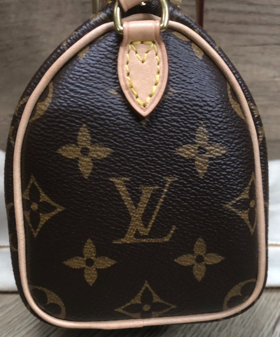 Louis Vuitton Speedy Nano Monogram Shoulder Bag Crossbody Brown Gold Used Women