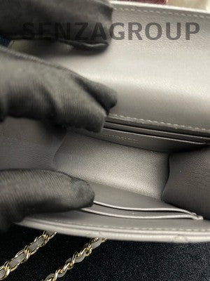 Chanel Lambskin Grey Quilted Chain Shoulder Bag - Gold Hardware