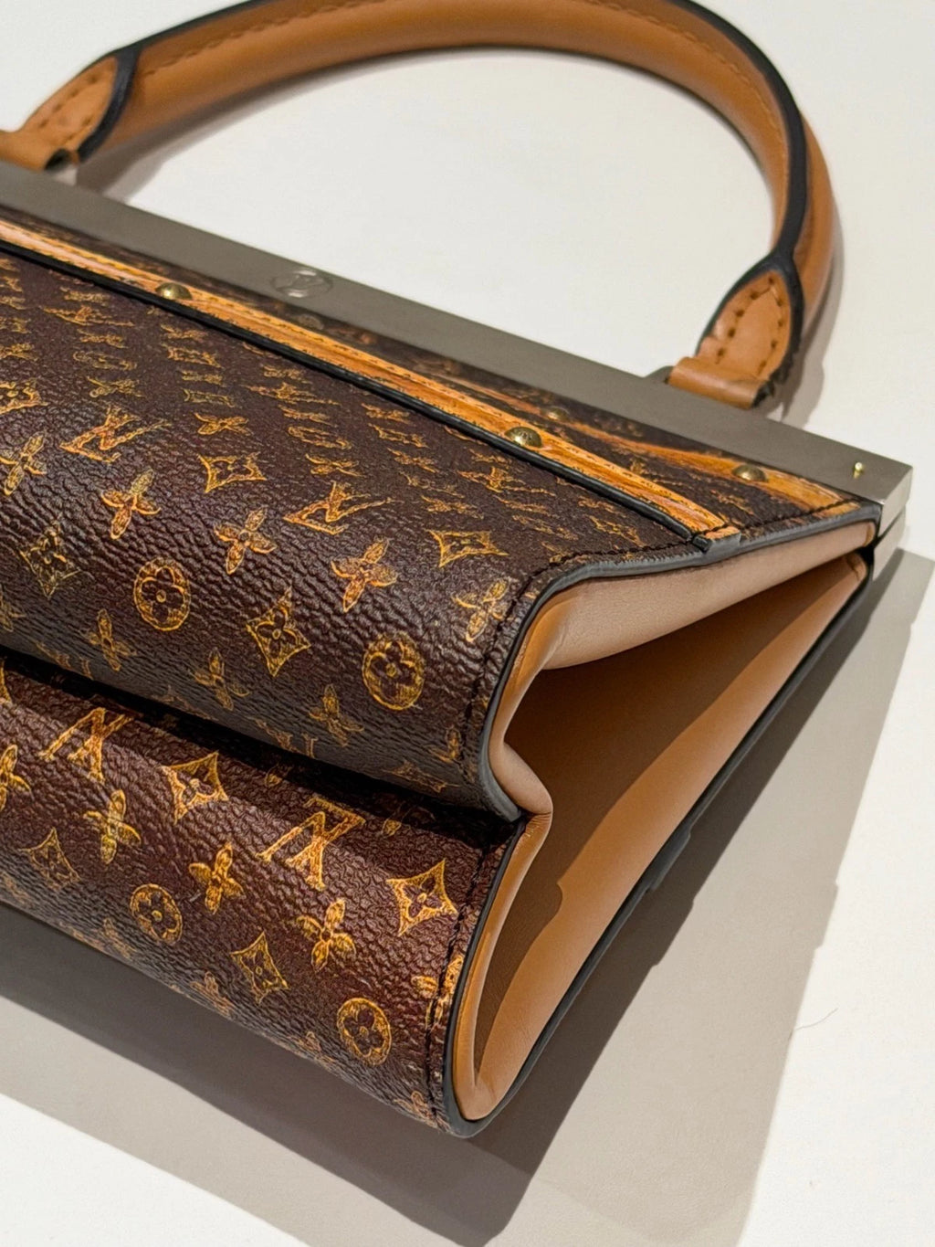 Louis Vuitton City Frame Monogram Top Handle Bag Crossbody Brown Gold Women