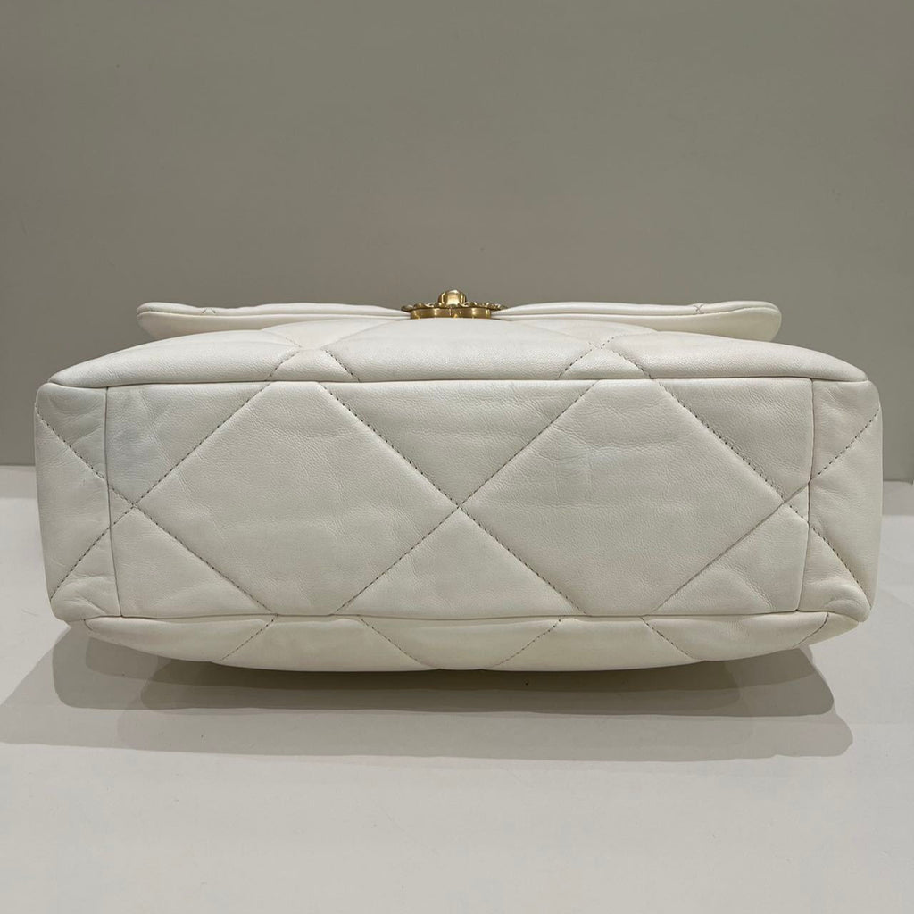 Chanel 19 Medium Quilted Bag White Gold Chain Shoulder Crossbody