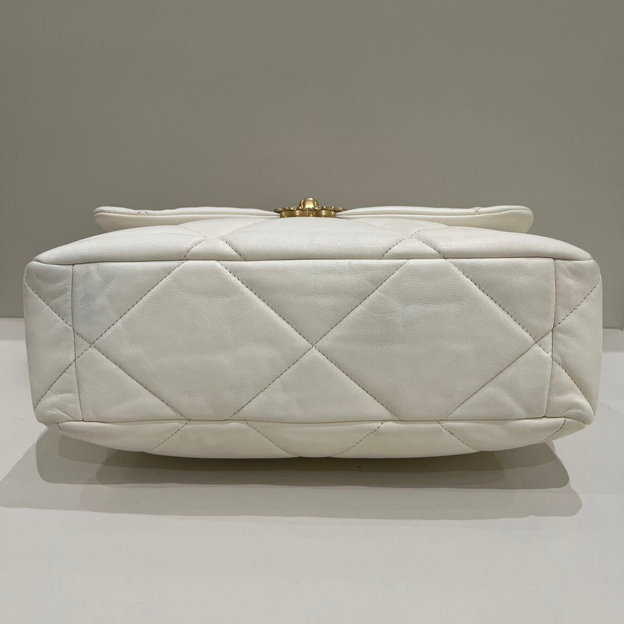 Chanel 19 Medium Quilted Bag White Gold Chain Shoulder Crossbody