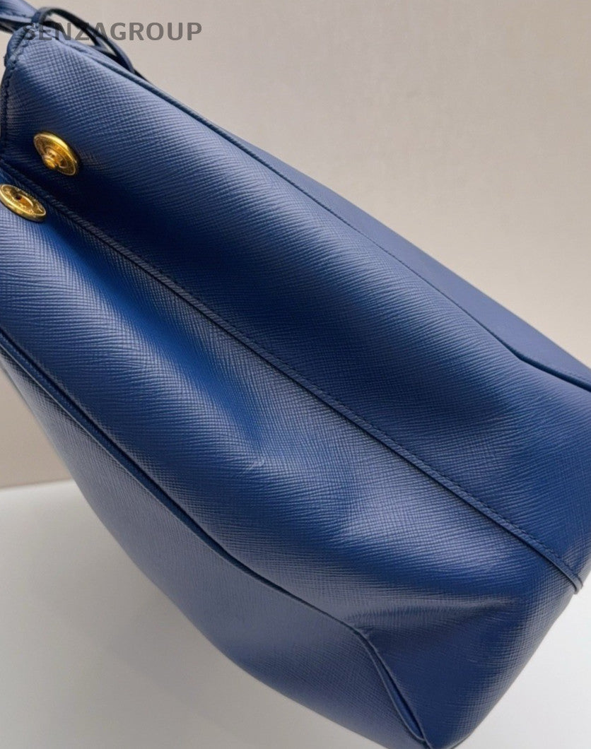 Prada Galleria Saffiano Tote Handbag Blue Gold Used Unisex Adults Classic