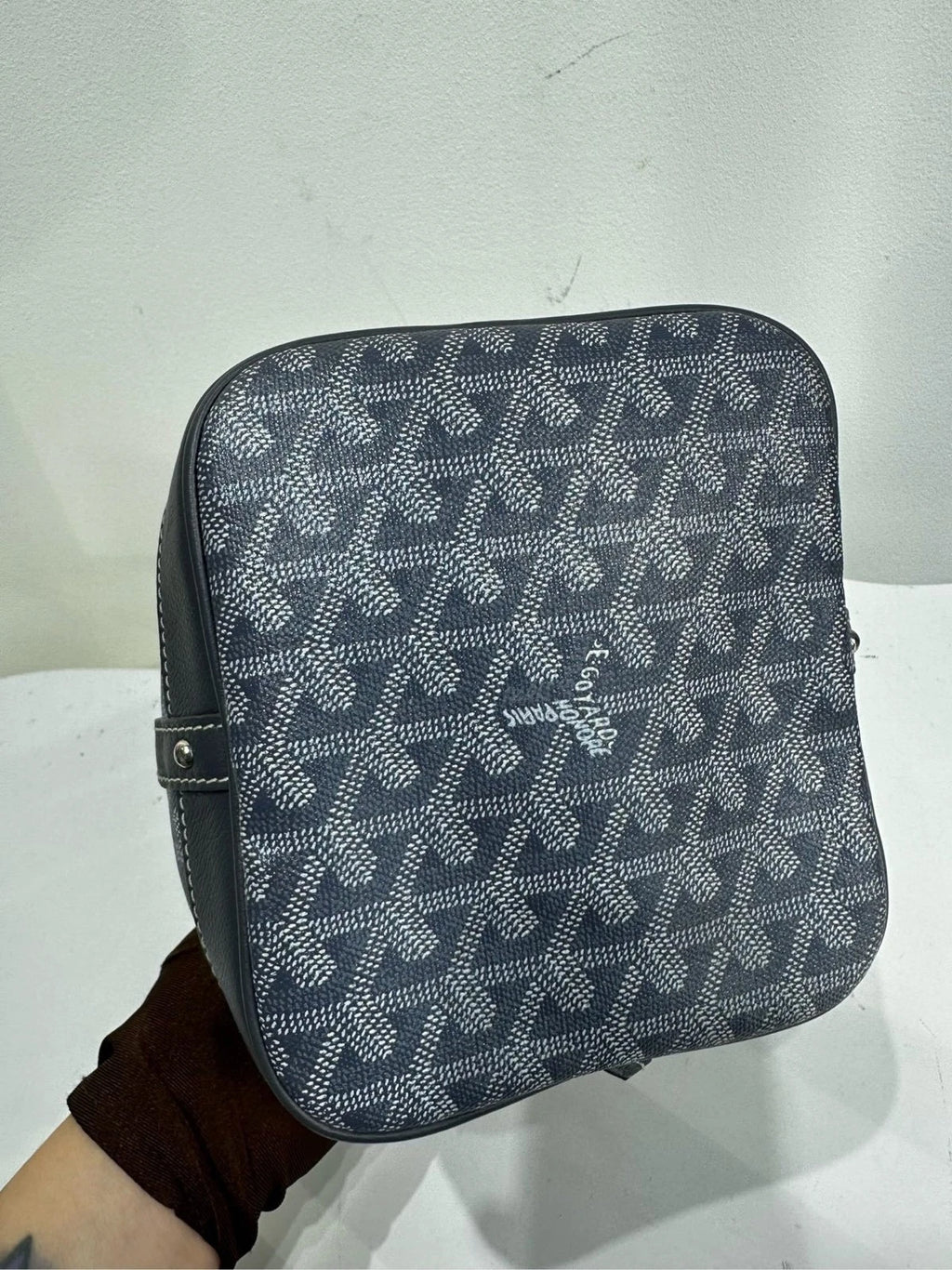 Authentic Goyard Gray Monogram Drawstring Bucket Bag For Women