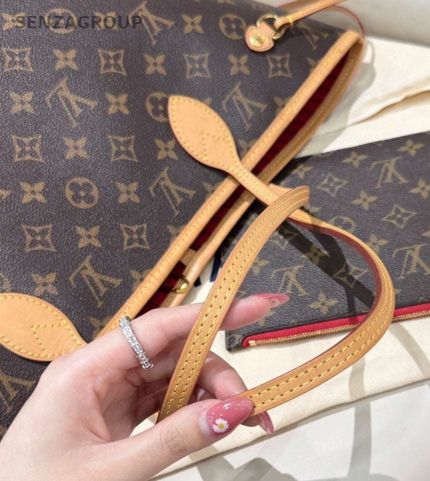 Louis Vuitton Neverfull Monogram MM Tote Shoulder Bag Brown Gold Women Classic
