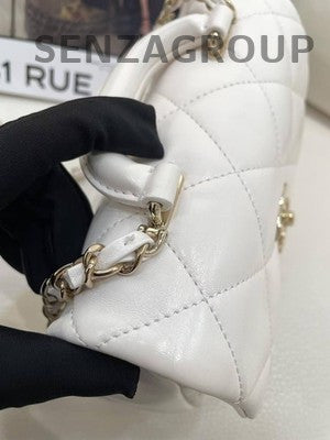Chanel 24C White Gold Waxed Leather Chain Shoulder Bag - Classic Women's