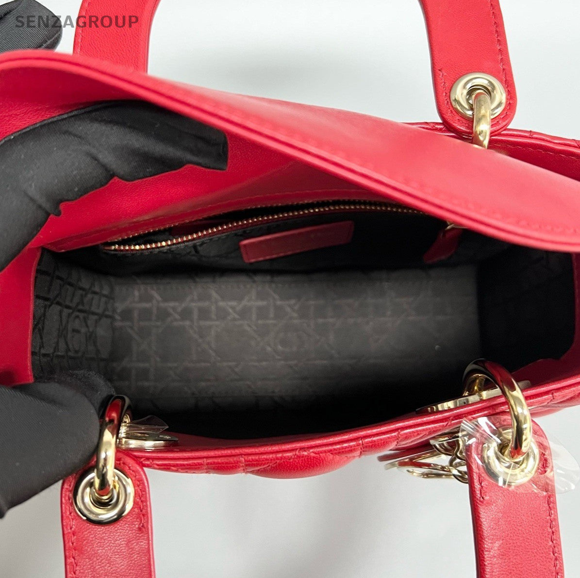 Christian Dior Lady Dior 2Way Crossbody Shoulder Bag Red Gold Women Classic