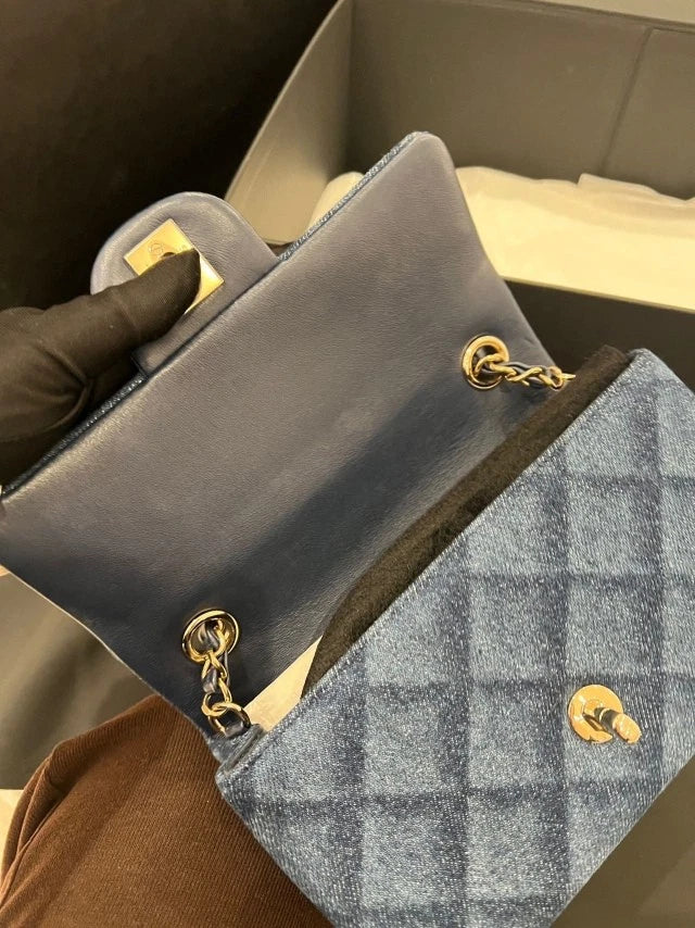 Authentic CHANEL Denim CF Mini Shoulder Crossbody Bag For Women