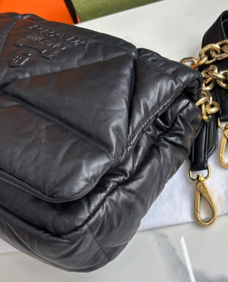 PRADA PUFFER Chain Strap Black Gold 2WAY Shoulder bag Almost Brand NEW Women