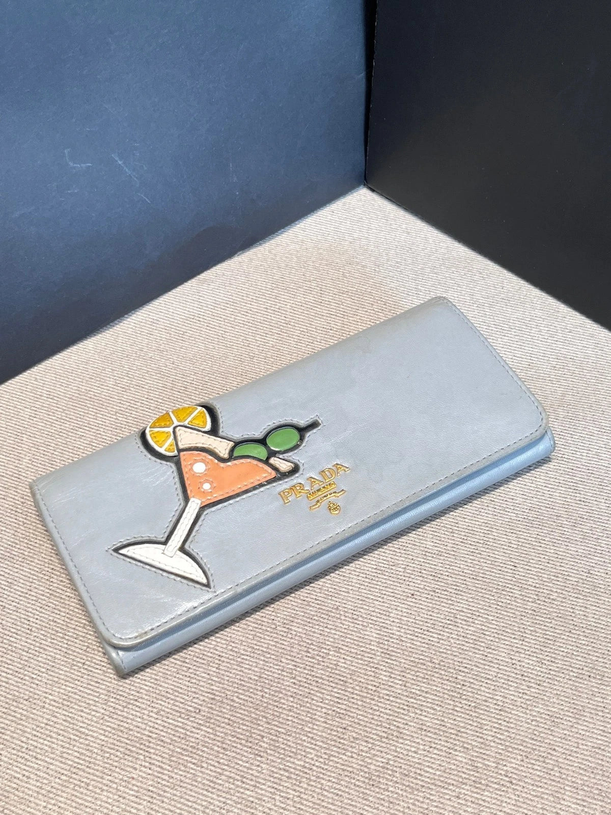 Prada Leather Wine Glass Pattern Wallet For Women