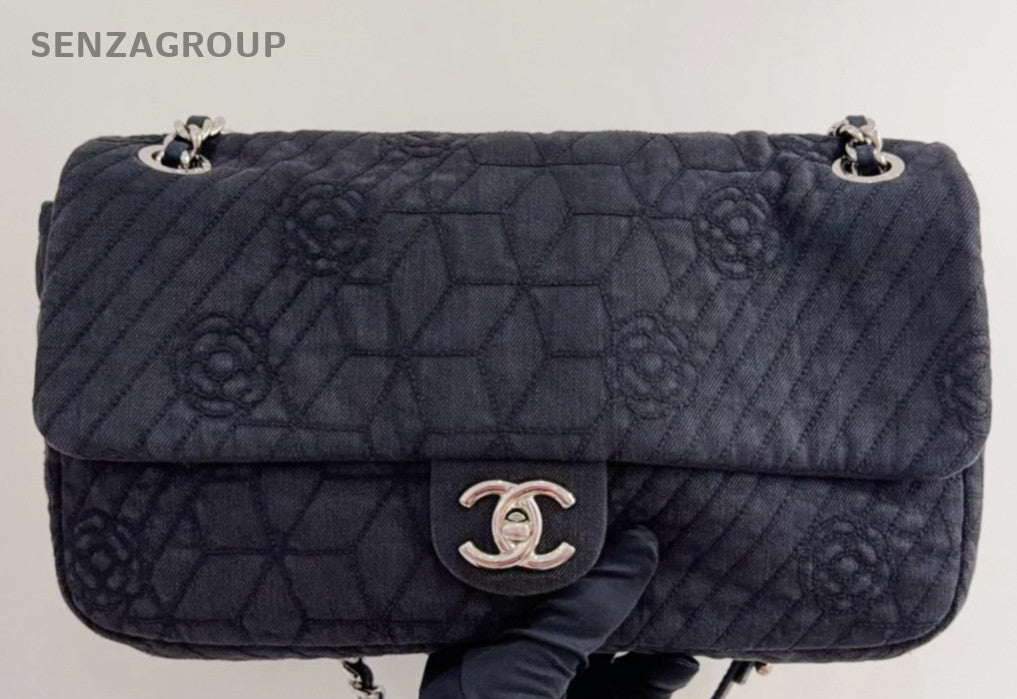 Chanel Classic Flap Chain Shoulder Bag Gray Silver Used Women Designer