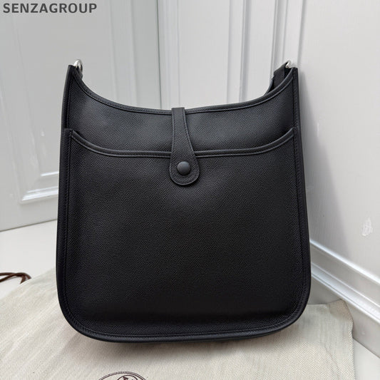 Hermes Evelyne29 Epsom Shoulder Bag Crossbody Black Silver Women Classic
