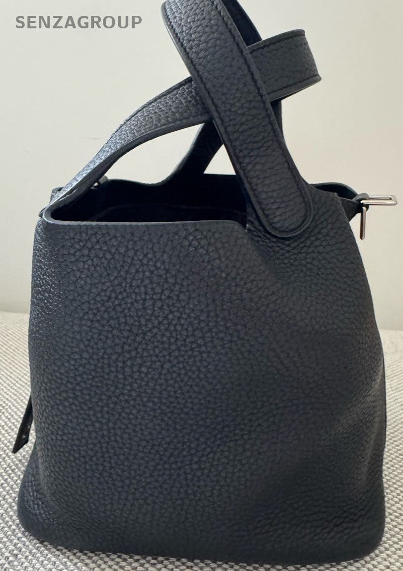 Hermes Picotin Lock Silver Hardware Tote Bag Black Used Women Classic