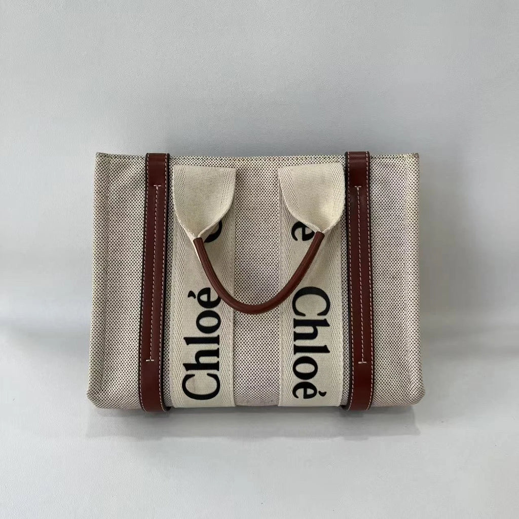 Chloe Women Beige Canvas Tote Handbag
