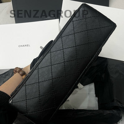 Chanel 2.55 Small Black Silver Chain Shoulder Bag Quilted Pattern