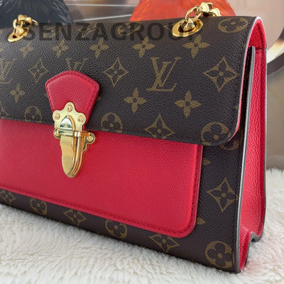 Louis Vuitton Monogram Brown Red Gold Chain Crossbody Bag Women Classic