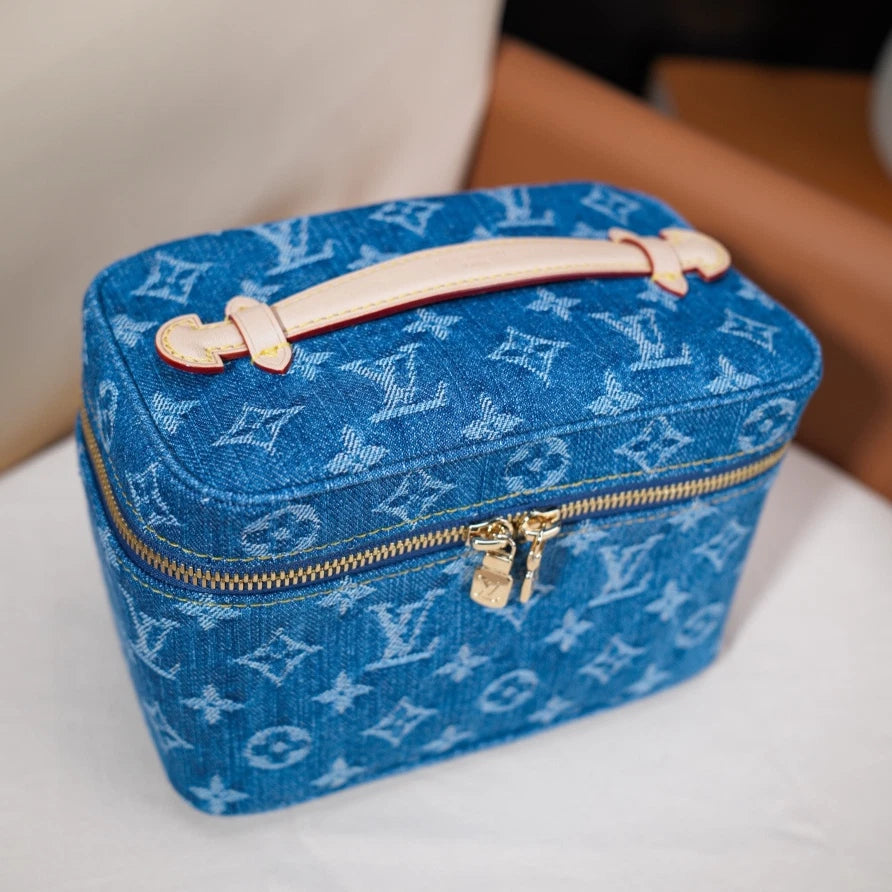 Excellent Louis Vuitton Nice Mini Denim Vanity Monogram Top Handle Bag GHW