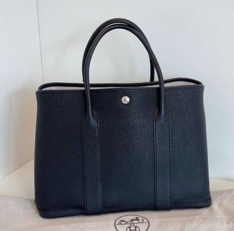 Hermes Garden Party36 Top Handle Bag Black Silver Unisex Adults Classic Fashion