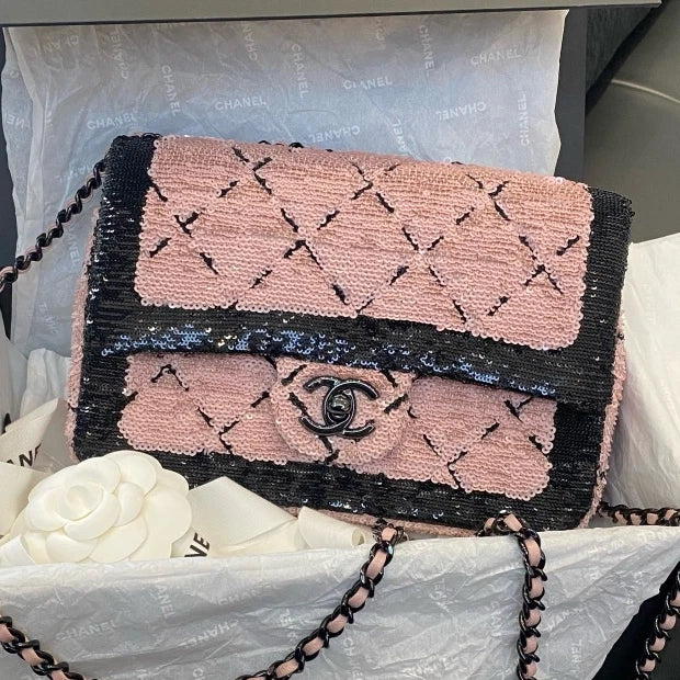 Chanel Classic Flap Big Mini Chain Shoulder Bag Crossbody Pink Black Women D
