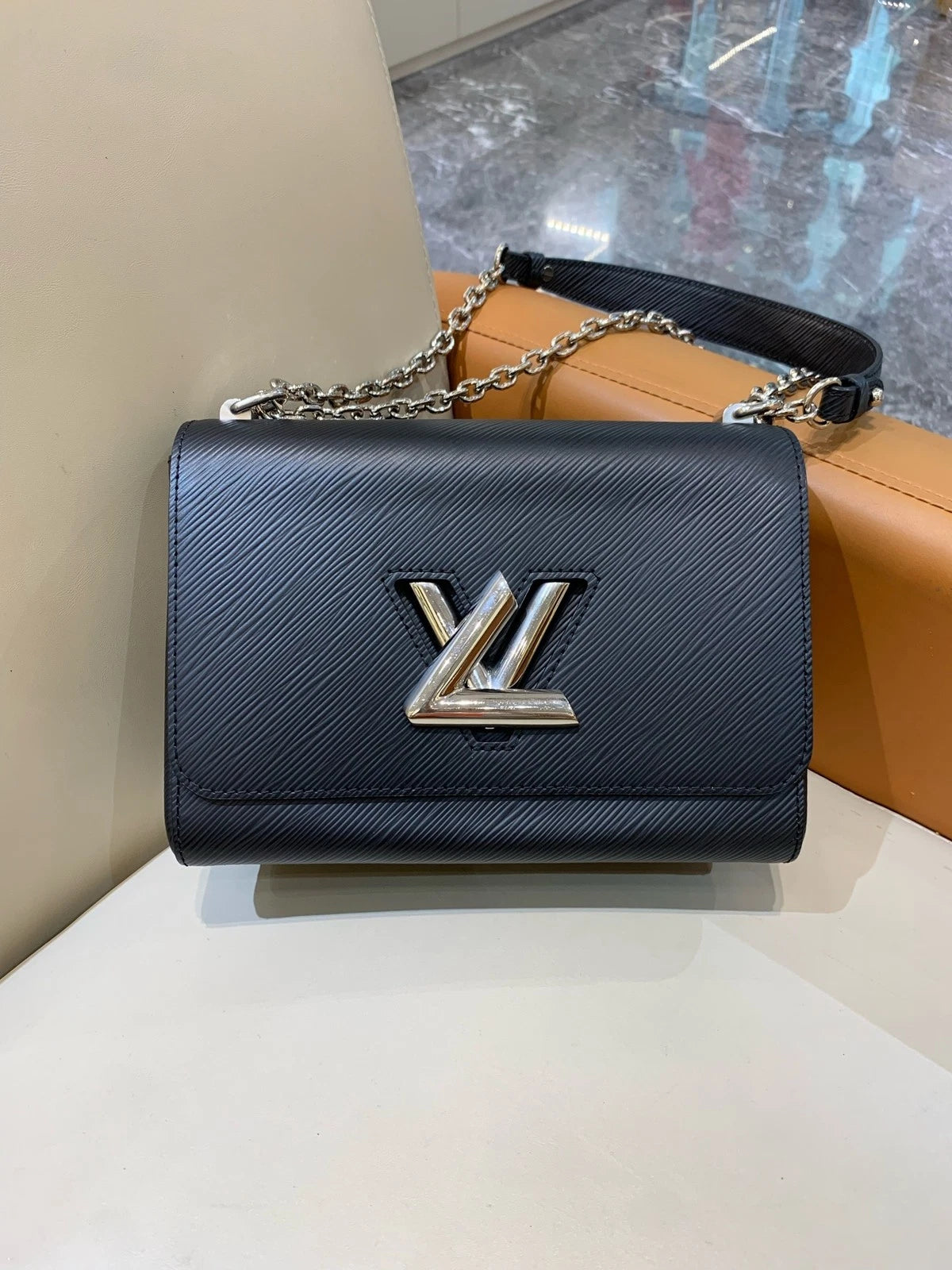Louis Vuitton Black Medium Twist Calfskin Chain Shoulder Crossbody Women