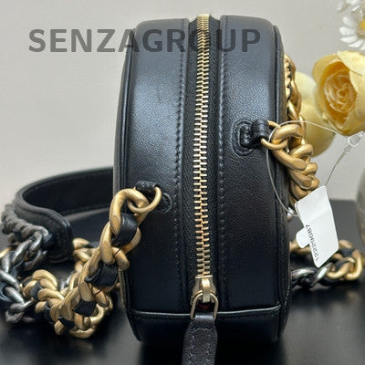 Chanel Black Gold Small Round Quilted Chain Crossbody Bag Classic Fashion