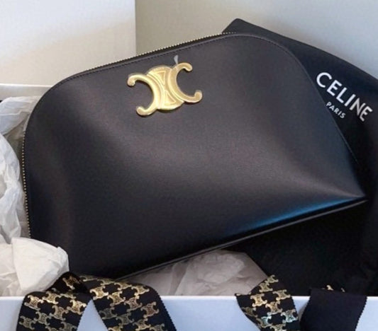 CELINE Triomphe Alma Handbag Black Gold Classic Brand NEW