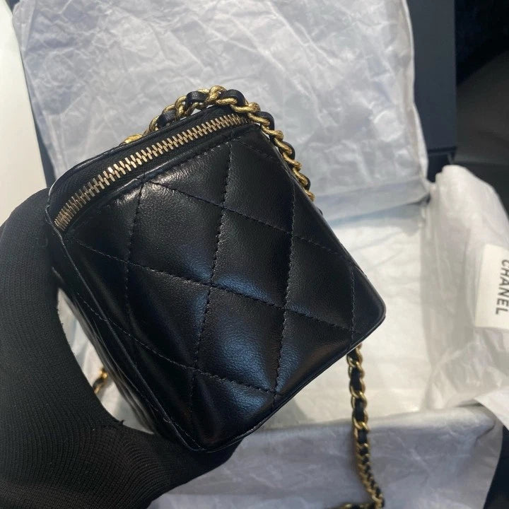 Chanel Vanity Black Gold Shoulder Bag Crossbody Excellent