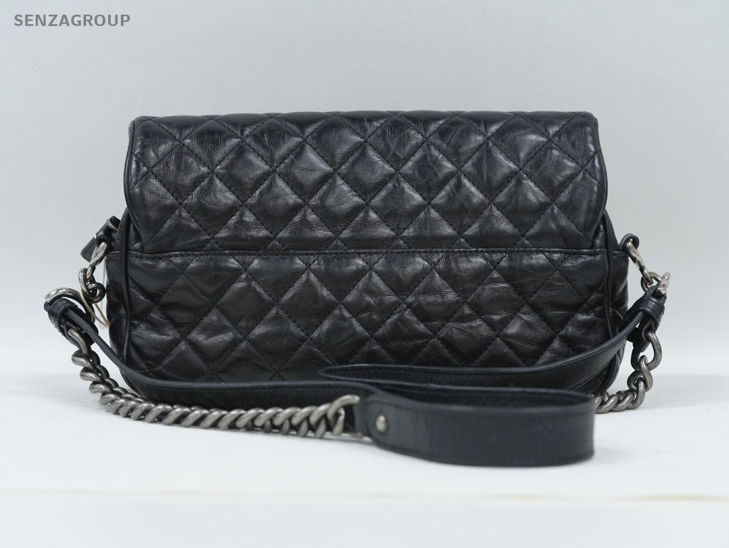 CHANEL Classic Flap MM Oil waxed leather Chain Shoulder bag Black Silver Classic